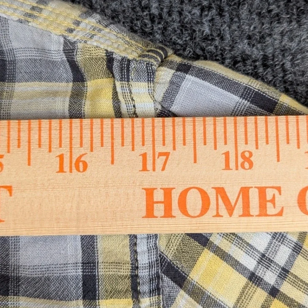 The‎ North Face Mens L Yellow Grey Plaid Cotton Short Sleeve Button Down Shirt
